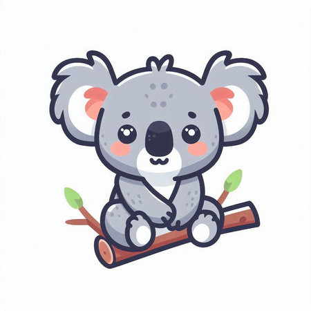 Cute koala sitting on a tree branch. Vector illustration.のイラスト素材