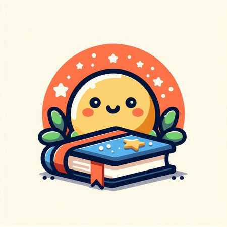 Cute book with moon. Vector illustration in flat cartoon style.のイラスト素材