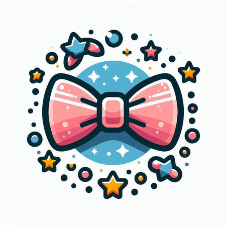 Cute pink bow tie with stars and circles. Vector illustration.のイラスト素材