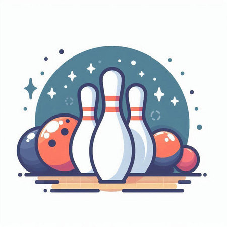 Bowling icon. Vector illustration of bowling ball and skittles.のイラスト素材