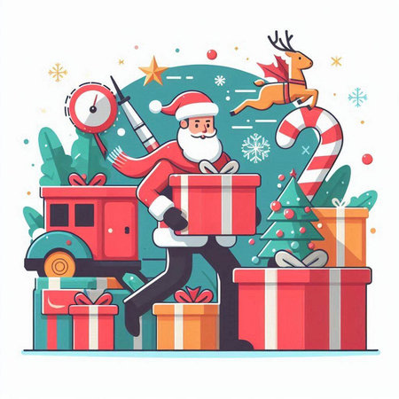 Santa Claus with gifts. Merry Christmas and Happy New Year. Vector illustrationのイラスト素材