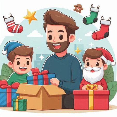 Santa Claus and children. Merry Christmas and Happy New Year. Vector illustrationのイラスト素材