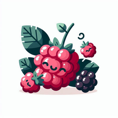 Raspberry fruit vector illustration. Hand drawn berry with leaves isolated on white background.のイラスト素材