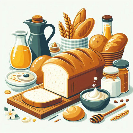 Bread and bakery products. Vector illustration of bread and bakery products.のイラスト素材