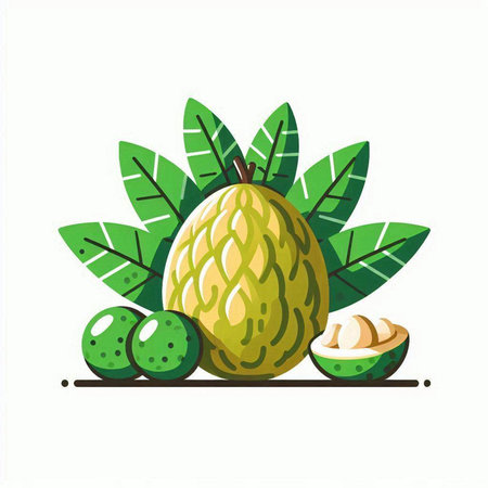 Pistachio fruit with green leaves on white background. Vector illustration.のイラスト素材