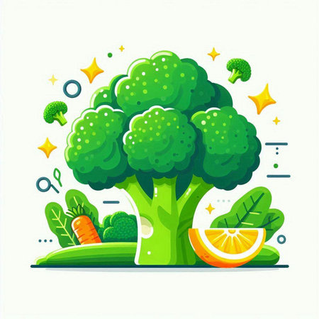 Broccoli, carrot, orange. Vector illustration in flat style.のイラスト素材