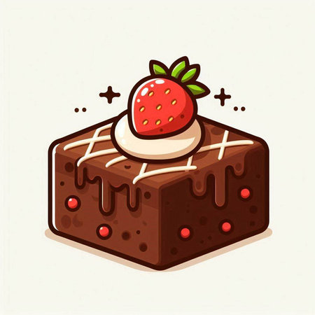 Chocolate cake with cream and strawberry on top. Vector illustration.のイラスト素材