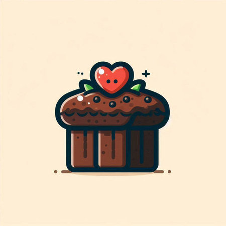 Cupcake with heart icon. Vector illustration in cartoon style.のイラスト素材