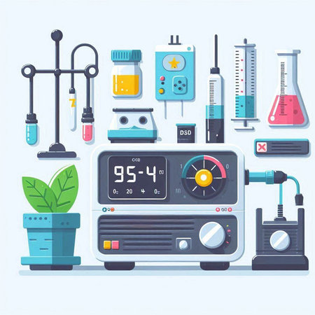 Retro radio set. Vector illustration in flat style. Radio equipment.のイラスト素材