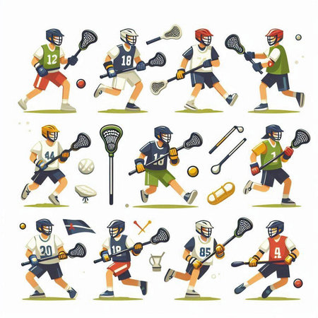 Ice hockey players set. Cartoon vector illustration of ice hockey players.のイラスト素材