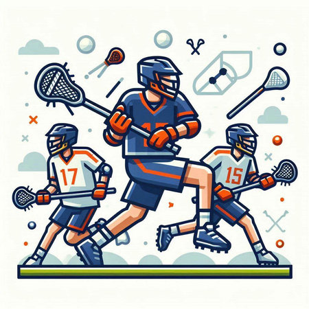 Lacrosse players in action. Vector illustration in cartoon style.のイラスト素材