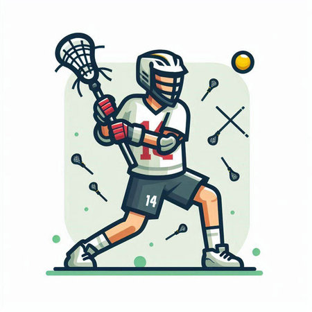 Lacrosse player in action. Vector illustration in cartoon style.のイラスト素材
