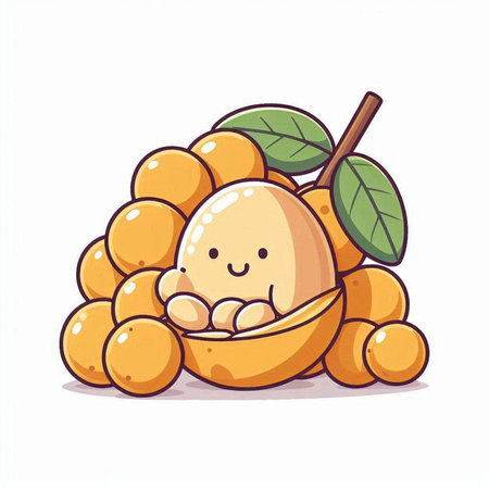 Longan fruit cartoon character isolated on white background. Vector illustration.のイラスト素材