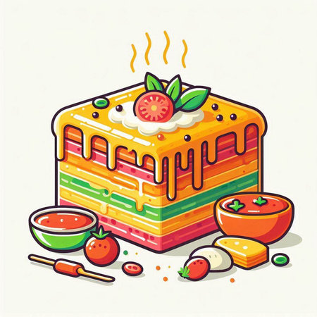 Illustration of a slice of rainbow cake on a white background.のイラスト素材