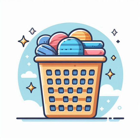 Basket with macaroons. Vector illustration in flat style.のイラスト素材