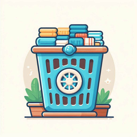 Trash bin with pile of clothes. Flat style vector illustration.のイラスト素材