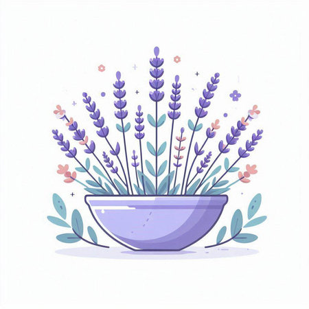 Lavender flowers in a vase. Vector illustration in flat style.のイラスト素材