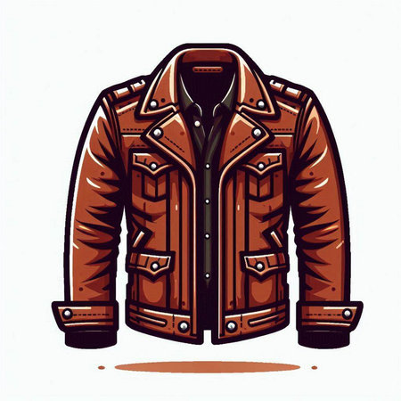 Vector illustration of a brown leather jacket with a collar on a white backgroundのイラスト素材