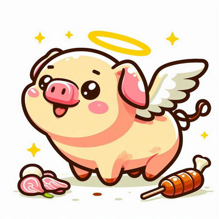Illustration of a cute cartoon pig with wings and a haloのイラスト素材