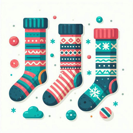 Set of Christmas socks with snowflakes and dots. Vector illustration.のイラスト素材