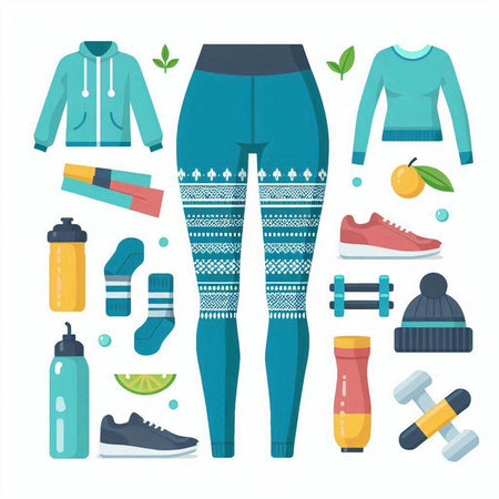 Fitness set of sporty clothes. Vector illustration in flat styleのイラスト素材