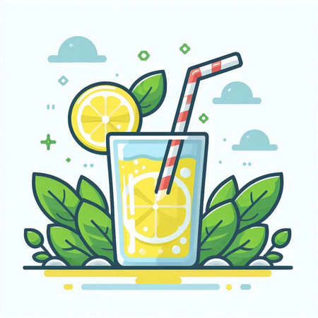 Cocktail with lemon and mint. Vector illustration in flat style.のイラスト素材