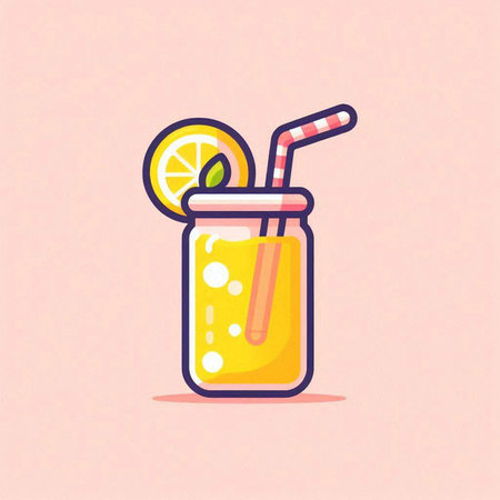 Orange smoothie in a glass jar with straw. Vector illustration.のイラスト素材