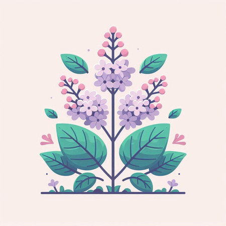 Lilac flowers and leaves in flat style. Vector illustration.のイラスト素材