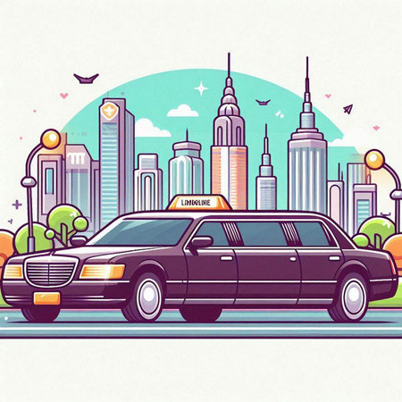 Taxi in the city. Vector illustration in flat design style.のイラスト素材