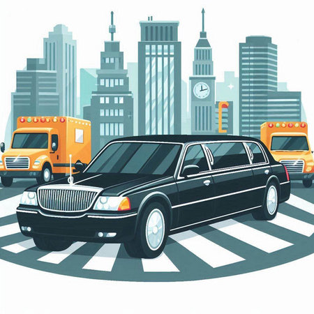 Vector illustration of a black limousine on the crosswalk in the cityのイラスト素材