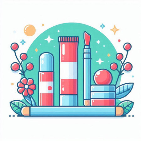 Cosmetics and cosmetics. Vector illustration in doodle style.のイラスト素材