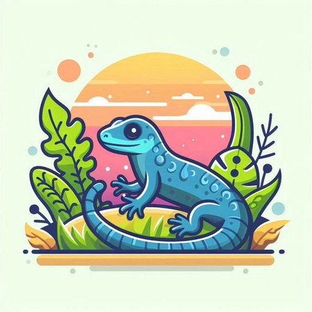 Lizard on the grass. Vector illustration in a flat style.のイラスト素材