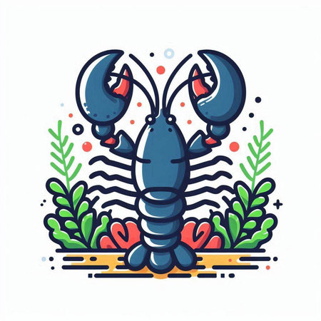 Lobster icon. Cute cartoon seafood. Vector illustration.のイラスト素材
