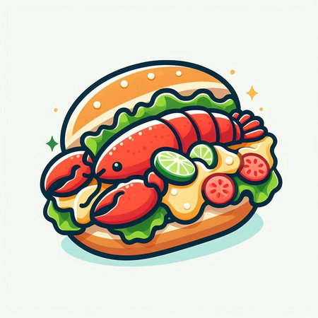 Lobster burger icon. Vector illustration isolated on white background.のイラスト素材