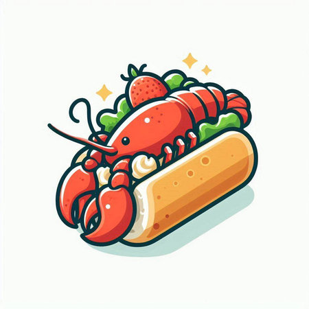 Lobster hot dog. Vector illustration isolated on white background.のイラスト素材