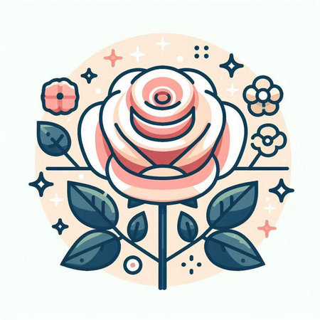 Flower round icon with rose and leafs, vector illustration.のイラスト素材