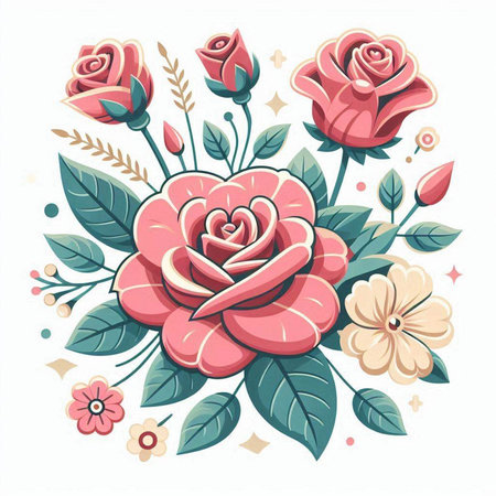 Vintage floral bouquet with roses and leaves. Vector illustration.のイラスト素材
