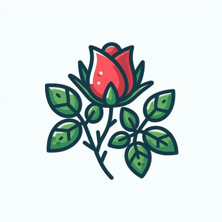 Hand drawn red rose with green leaves isolated on white background. Vector illustration.のイラスト素材