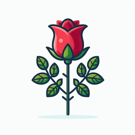 Red rose with green leaves on a white background. Vector illustration.のイラスト素材