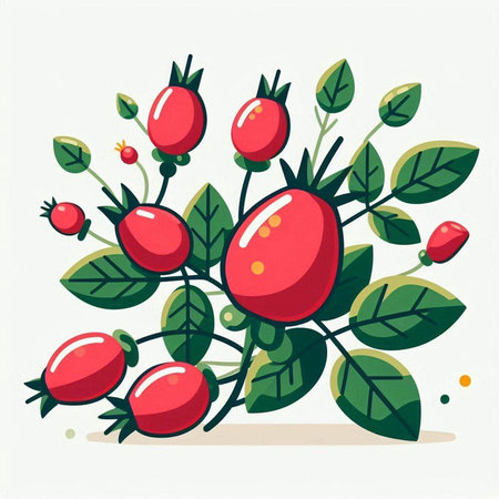 Hand drawn rosehip branch with berries and leaves. Vector illustration.のイラスト素材