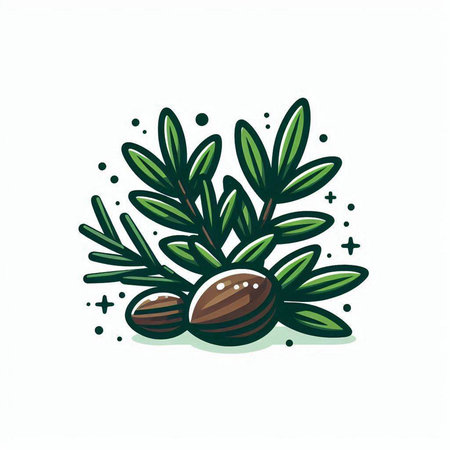 Hand drawn vector illustration of olive branch with leaves and nuts. Isolated on white background.のイラスト素材