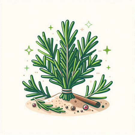 Rosemary twig vector illustration. Herbs and spices concept.のイラスト素材