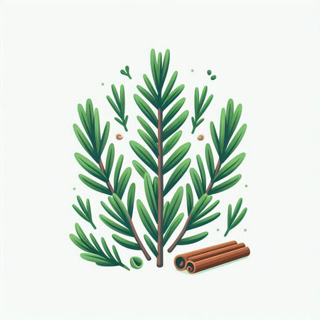 Spruce branch with cinnamon and cardamom. Vector illustration.のイラスト素材