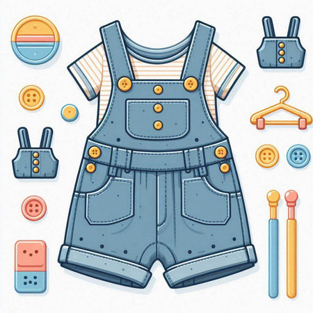 Clothes and accessories for children. Vector illustration in cartoon style.のイラスト素材