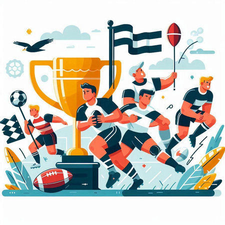 Rugby players. Vector illustration in flat cartoon style. Sports competition.のイラスト素材