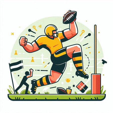 Rugby player in action. Vector illustration in cartoon style.のイラスト素材
