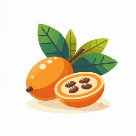 Loquat fruit and leaves isolated on white background. Vector illustration.のイラスト素材