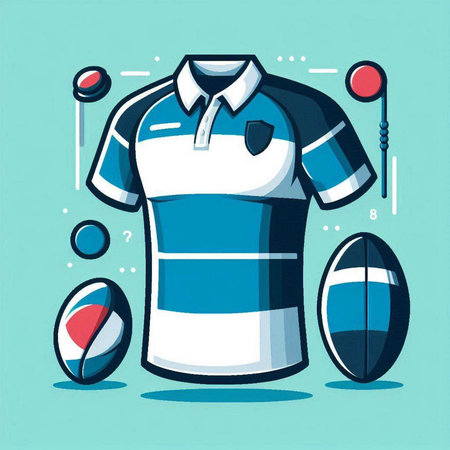 Colored rugby uniform on a blue background. Vector illustration in cartoon style.のイラスト素材