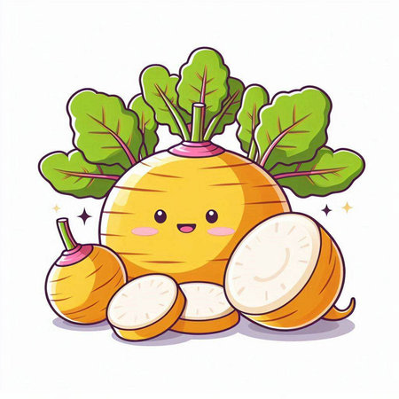 Kawaii kawaii turnip with vegetables, vector illustrationのイラスト素材