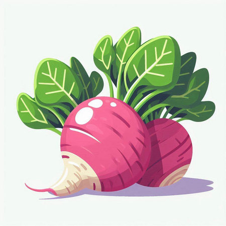 Radish with leaves on a white background. Vegetable illustration.のイラスト素材